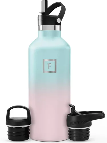 Miniatura 34 de IRON °FLASK Botellas de agua de campamento/senderismo, 3 tapas (estrecha con popote), sin fugas, aisladas al vacío, acero inoxidable de doble pared