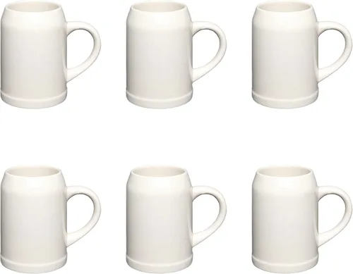 Miniatura 17 de DISCOUNT PROMOS Taza de cerámica para cerveza, 28 onzas, juego de 6, paquete a granel, ideal para Octoberfest, pub, restaurante y más, color beige