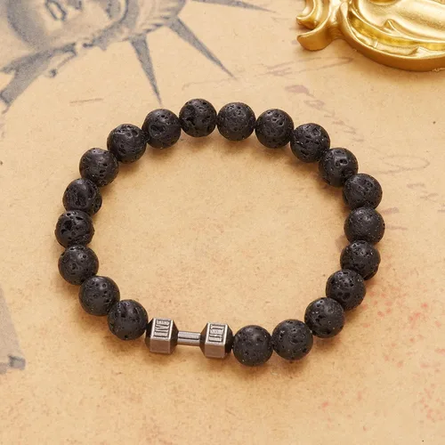 Miniatura 6 de Harlermoon Pulsera de gimnasia con mancuernas para hombres y mujeres, piedra de lava, ajustable, cuentas de piedra natural, pulsera de fitness