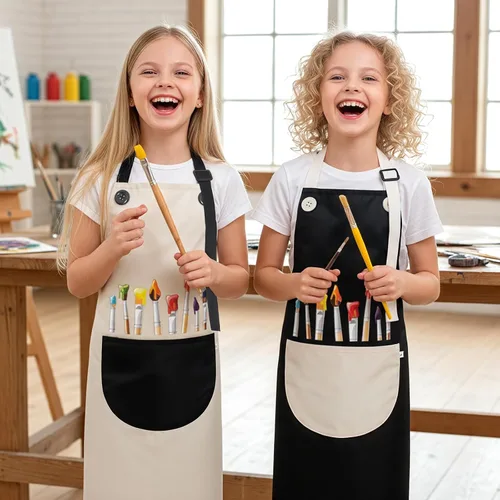 Miniatura 5 de Mabor 2 delantales para cocinar, delantal de pintura impermeable ajustable, delantales de arte con bolsillos para niños y niñas, pintura