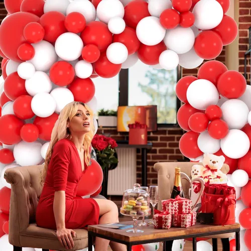 Miniatura 2 de Kit de arco de guirnalda de globos rojos y blancos, 122 globos blancos y rojos, globos de fiesta rojos y blancos para mujeres, cumpleaños, boda
