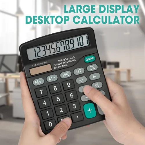 Miniatura 6 de Paquete de 12 calculadoras a granel, calculadoras de escritorio de 12 dígitos con pantalla LCD grande y botón sensible, energía solar y batería