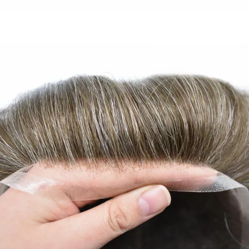 Miniatura 110 de Toupee para hombres nudos blanqueados hombres toupee hairpieces europeo virgen sistema de reemplazo de cabello humano suave encaje francés hombres