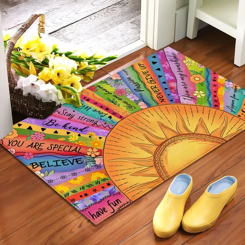 Miniatura 7 de Tapete bohemio con citas inspiradoras de 17 x 29 pulgadas, tapete decorativo de entrada, tapete de goma antideslizante, tapete lavable