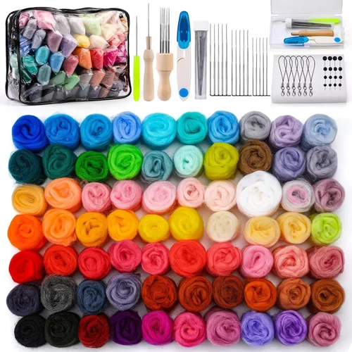 Miniatura 7 de SOCNITC Kits de fieltro de aguja de 45 colores para principiantes, suministros de fieltro de aguja con herramientas, kits de inicio de fieltro