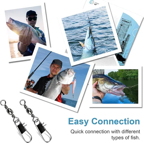 Miniatura 7 de ReeMoo 200 Uds Pesca Rodamiento de bolas giratorias con conector de seguridad Snap Accesorios de pesca #2#4#6#8#10