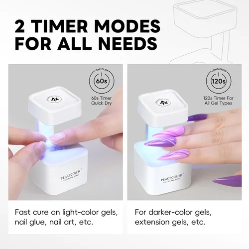 Miniatura 2 de PEACECOLOR Mini luz U V para uñas de gel, lámpara de uñas U V, secador de uñas, 2 modos de temporizador, lámpara LED de secado rápido para esmalte