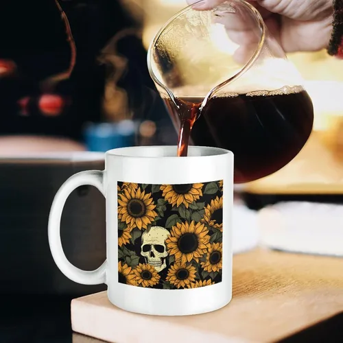 Miniatura 5 de Tazas de Halloween con diseño de calavera de girasol para café de cerámica, diseño de esqueleto, vintage, regalo para el día de la madre, regalo