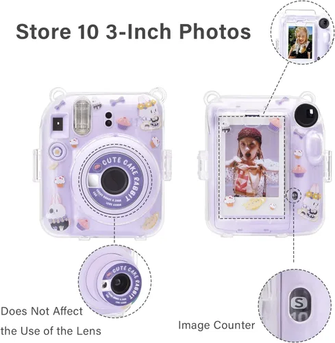 Miniatura 4 de Rieibi Funda transparente compatible con Fuji Instax Mini 12, funda de transporte para cámara instantánea Fujifilm Instax Mini 12 con bolsillo