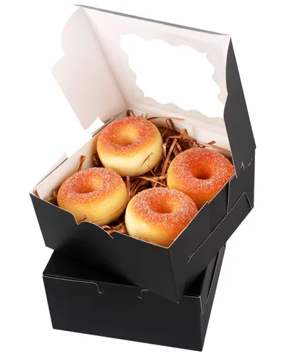 Miniatura 4 de qiqee Cajas de galletas negras con ventana, 36 paquetes de 6 x 6 x 3, caja de pastelería negra para recuerdos de boda, cumpleaños y fiesta