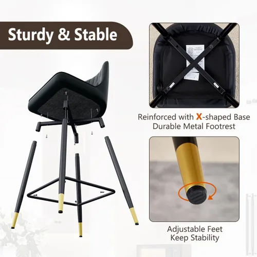 Miniatura 8 de Juego de 4 Taburetes de Bar, Taburetes de Bar de Altura de Mostrador con Respaldo, Taburetes de Cocina Modernos de Cuero Sintético, Taburete de Bar