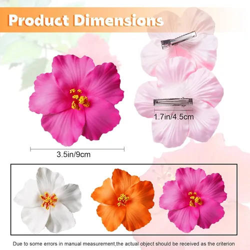 Miniatura 2 de Paquete de 3 pinzas para el cabello de flores hawaianas, 3.5 pulgadas, pinzas para el cabello de flores de hibisco tropicales para mujer, pinzas