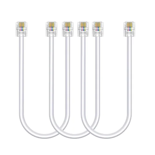 Miniatura 18 de Paquete de 3 cables de extensión de teléfono de 1 pie con enchufes RJ11 6P4C estándar para teléfono fijo y fax (3, negro, 1 pie)