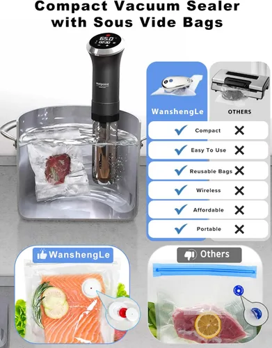 Miniatura 6 de WanshengLe - Sellador al vacío de mano con recipiente de vacío de vidrio y 5 bolsas de vacío reutilizables, máquina selladora al vacío compacta