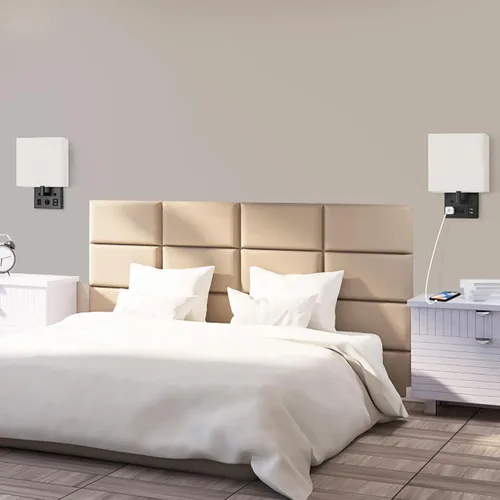 Miniatura 6 de Juego de 2 apliques de pared negros para dormitorio, aplique de pared enchufable con puertos USB y tomas, lámpara de pared moderna para espejo