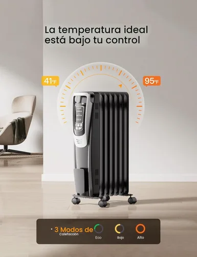 Miniatura 5 de PELONIS Calentador de radiador para uso en interiores, habitación grande con control remoto, termostato y pantalla LED, calentador silencioso lleno
