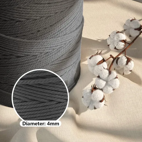 Miniatura 3 de ZUEXT: cuerdas de algodón de macramé de 4 mm, 547 yardas, ZUEXT cuerdas trenzadas naturales hechas a mano en gris de 4 hebras, cuerda de lana