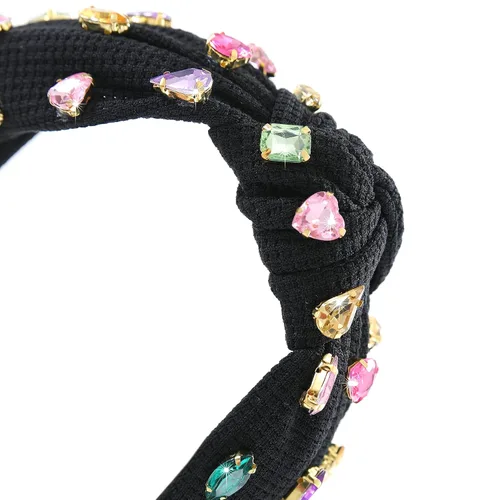 Miniatura 4 de Diadema anudada con joyas para mujeres y niñas, diadema de diamantes de imitación de cristal brillante, nudo superior ancho para mujer, diadema Negro