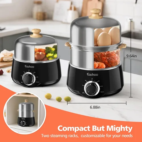 Miniatura 6 de CACHOO - Olla para huevos duros – Caldera rápida de acero inoxidable para 14 huevos con temporizador de 30 minutos y apagado automático, vaporizador