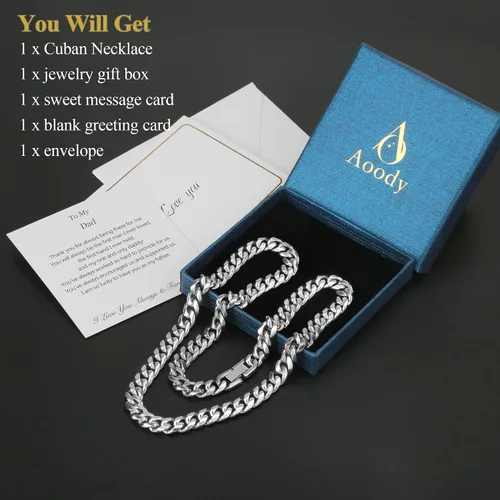 Miniatura 2 de Mens Cuban Link Chain Necklace, Silver Stainless Steel Chain 8MM Hip Hop Granduation Birthday Christmas Anniversary Birthday Jewelry for Dad Son