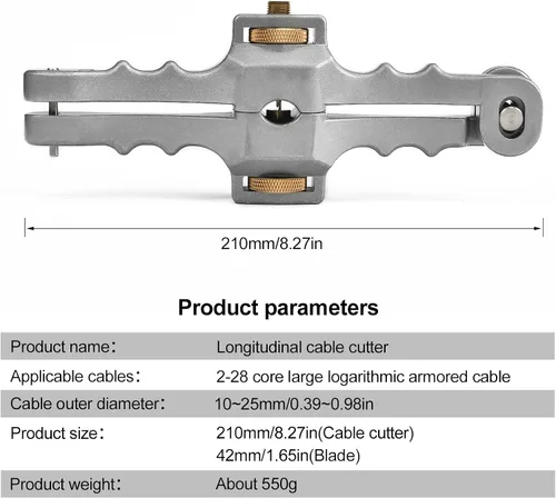 Miniatura 3 de Pelacables de fibra óptica blindados con profundidad de corte ajustable Pelacables de 0.394-0.984 in de eliminación de cables de extracción
