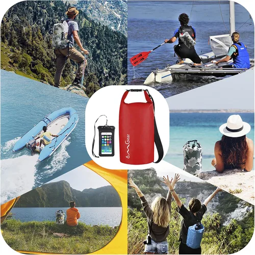 Miniatura 4 de OMGear - Bolsa seca impermeable y bolsa para teléfono, bolsa flotante de 40L/30L/20L/10L/5L para kayak, navegación, actividades al aire libre Rojo