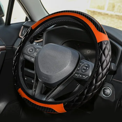 Miniatura 8 de Funda para volante de automóvil, funda protectora de cuero elástico de 15 pulgadas, funda antideslizante y cómoda para manillar, accesorios