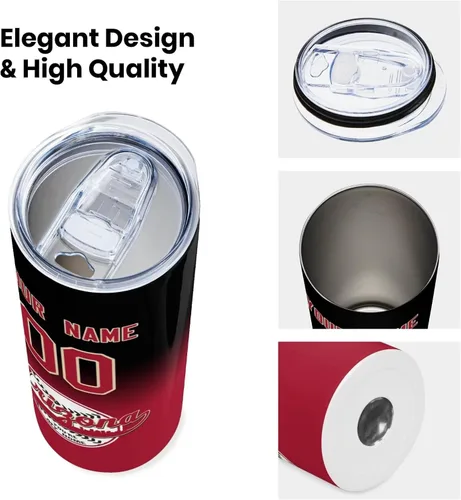 Miniatura 5 de Vaso personalizado de acero inoxidable, taza de viaje personalizada con aislamiento al vacío de béisbol, añade tu número de nombre, regalo