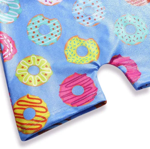 Miniatura 26 de HOZIY - Leotardos de gimnasia con pantalones cortos brillantes para niñas pequeñas; estampados de unicornio, aurora, arco iris, sirena, dinosaurio