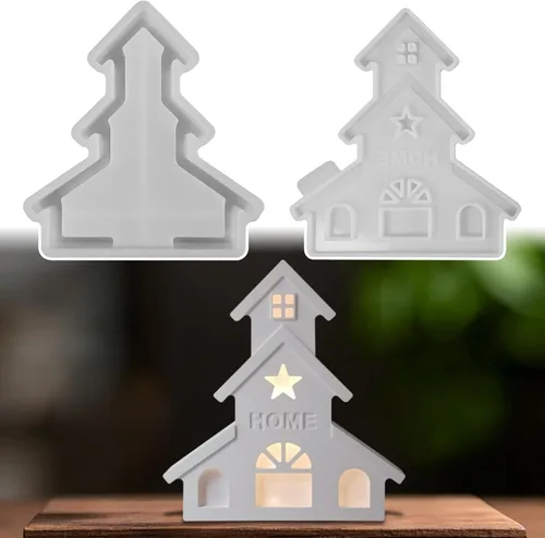 Miniatura 4 de Moldes de silicona para casa, portavelas de casa 3D, moldes de fundición de resina epoxi para bricolaje, jabón, pasteles, arcilla, manualidades