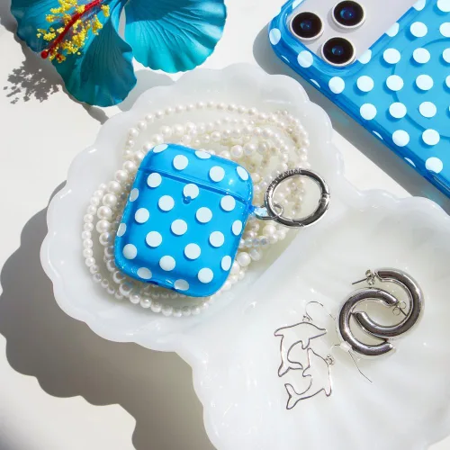 Miniatura 3 de Velvet Caviar Compatible with AirPods 3rd Generation Case with Keychain - Cute Protective Hard AirPod 3 Cases for Women - Blue Aquamarine Polka Dot