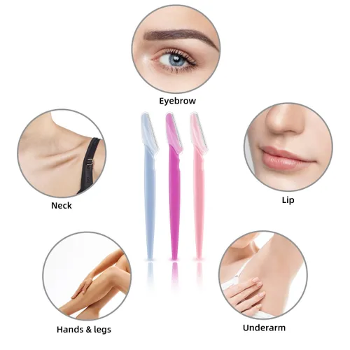 Miniatura 5 de 12 piezas de maquinilla de afeitar de cejas para mujer, herramienta de dermaplaning, recortadora de cejas con cubierta de seguridad, afeitadora