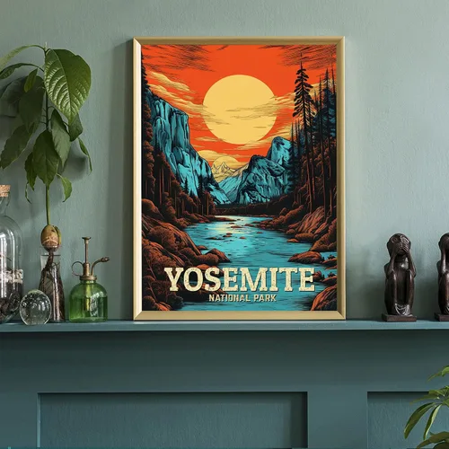 Miniatura 3 de Póster del Parque Nacional de Yosemite, impresiones artísticas de pared de los parques nacionales de Yosemite, póster de viaje retro de California