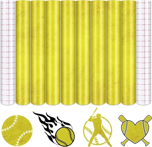 Miniatura 12 de Tintnut Vinilo permanente de béisbol, 10 hojas de 12 x 10 pulgadas, láminas de vinilo adhesivo permanente con patrón deportivo, a prueba de agua