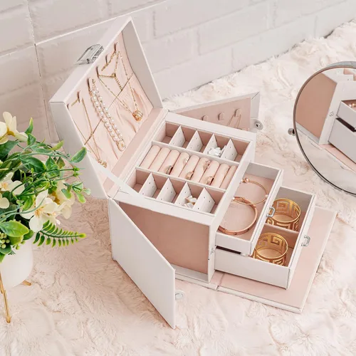 Miniatura 4 de Oyydecor Joyero organizador para mujeres y niñas piel sintética para personas mayores caja de almacenamiento de joyas de tamaño mediano