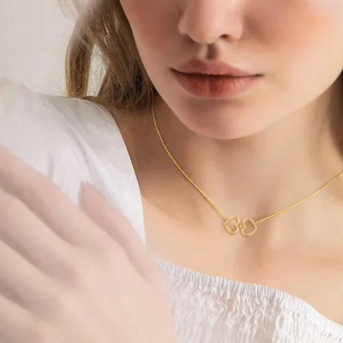 Miniatura 2 de Blocaci Gargantilla de corazón de oro de 14 quilates para mujeres y niñas, collares con colgante de corazón entrelazado, cadena delicada de oro