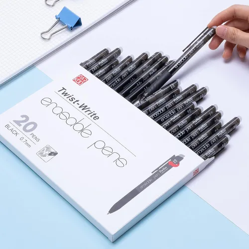 Miniatura 8 de ParKoo Bolígrafos de gel retráctiles y borrables, 20 bolígrafos negros giratorios, punta fina de 0.028 in, desaparecen los errores, escritura suave