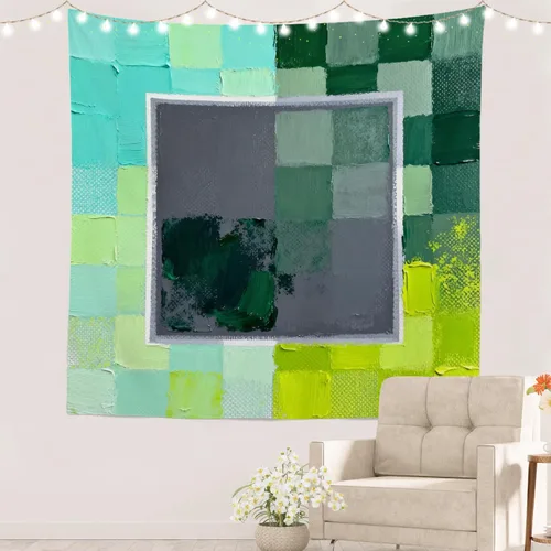 Miniatura 118 de Batmerry Tapiz azul y blanco, tapiz abstracto de pintura azul, negro, gris y blanco, para sala de estar, dormitorio, pared, decorativo, 51.2 x 59.1