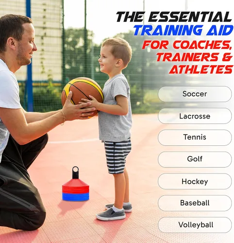 Miniatura 7 de Juego de 50 conos de disco profesionales para fútbol, con bolsa de transporte y soporte para entrenamiento, marcadores de campo con diseño de cono