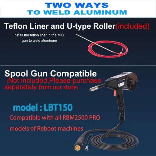 Miniatura 2 de Soldador MIG Reboot 250Amp 120V/240V RBM2500 PRO, máquina de soldar multiproceso 8 en 1 con modos de soldadura de aluminio dual, compatible con MIG