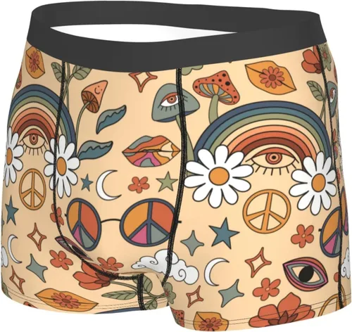 Miniatura 2 de Calzoncillos tipo bóxer con símbolo de paz, diseño de hongos arcoíris, hippie, para hombre, transpirables, cómodos