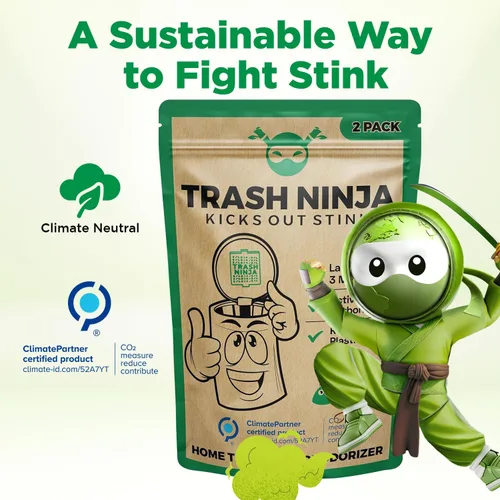 Miniatura 5 de Trash Ninja - Desodorizador y eliminador de olores (paquete de 2) para botes de basura de interiores de hasta 10 galones, fabricado con carbón