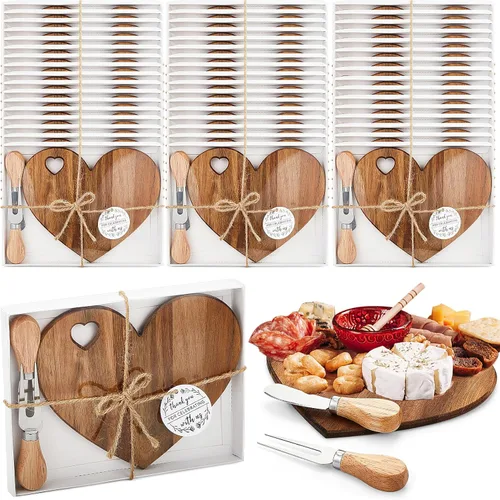 Miniatura 22 de Patelai Juego de 12 Tablas de Queso para Ducha de Soltera, Favores de Corazón, Tablas Mini de Charcutería, Cuchillos de Queso de Madera, Caja