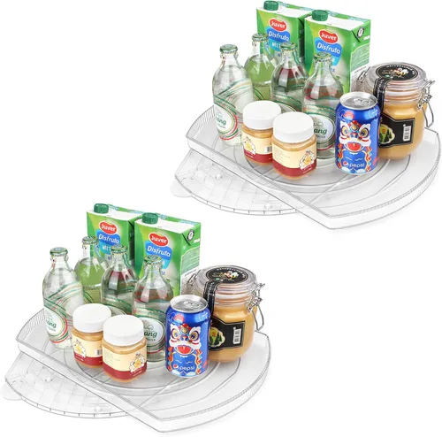 Miniatura 8 de Lazy Susan - Organizador para gabinete, despensa, encimera (2 niveles de 14 x 10 pulgadas, transparente, 1 paquete, rectangular)