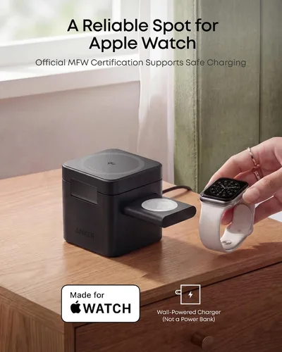 Miniatura 3 de Anker Cargador inalámbrico de cubo 3 en 1, estación de carga compatible con Qi2 MagSafe, soporte de carga rápida plegable de 15 W para iPhone 17/16
