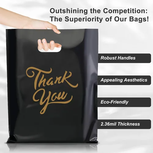 Miniatura 6 de Gute paquete de 100 bolsas para mercancía con texto "Thank You" - extra gruesas 2,36 mil al por mayor al por menor para venta al por menor