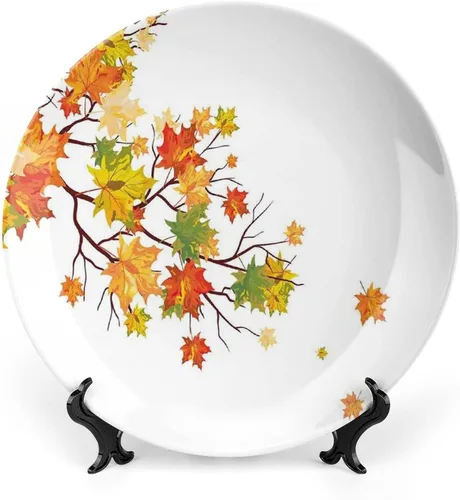 Miniatura 20 de XISUNYA Plato decorativo de 6 pulgadas, cerámica de cerámica para decoración de otoño, imagen suave de hojas de otoño desvanecidas, impresión
