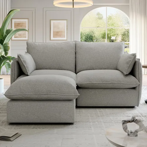 Miniatura 21 de Cloud - Sofá modular modular con relleno de plumón, sofá biplaza con respaldo alto y otomana, moderno sofá modular con funda extraíble, gris oscuro