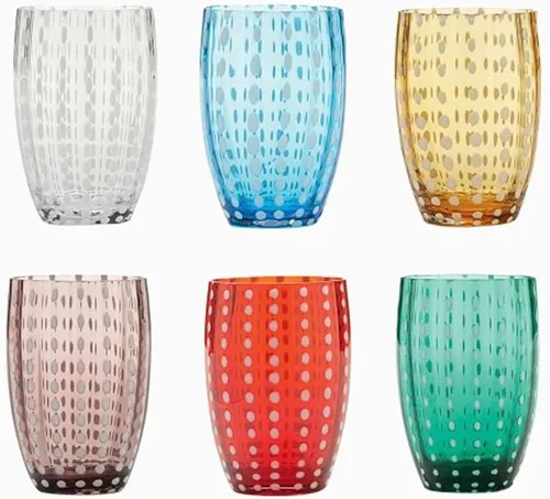 Miniatura 2 de Zafferano Perle - Vaso de cristal transparente hecho a mano, 32 h 4.291 in d 2.795 in, 6 piezas, transparente Claro