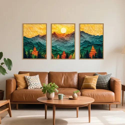 Miniatura 23 de Celestdeco Juego de arte de pared en lienzo abstracto y neutro grande con marco naranja, moderno y minimalista para pared, diseño geométrico bohemio